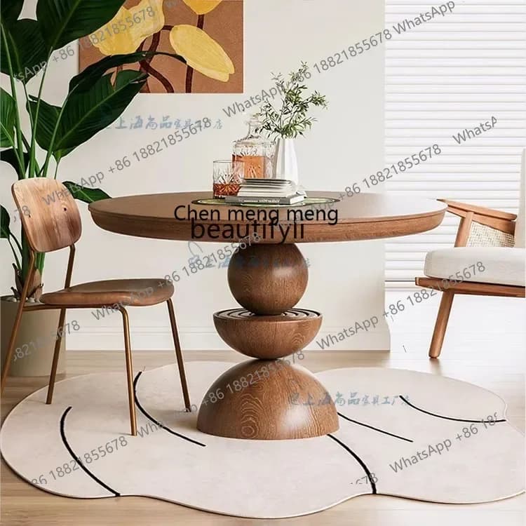 M178 Solid wood dining table American rural round primary color retro dining table simple size apartment
