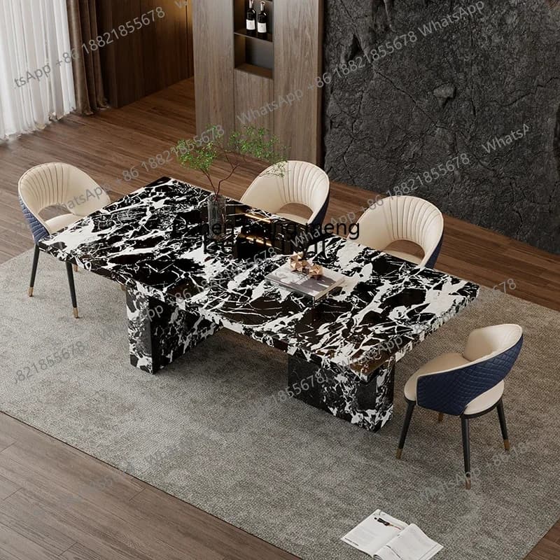 X QNatural marble dining table luxury stone light luxury high-end rectangular household light luxury table