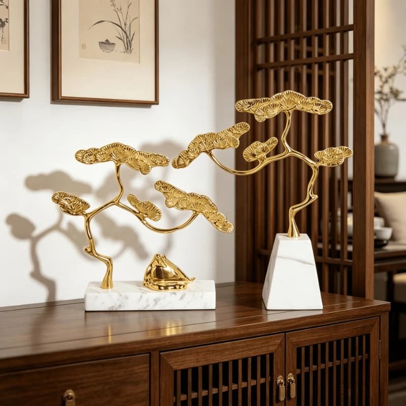 New Chinese light luxury alloy welcome pine marble zen soft decoration living room tea room model room decoration