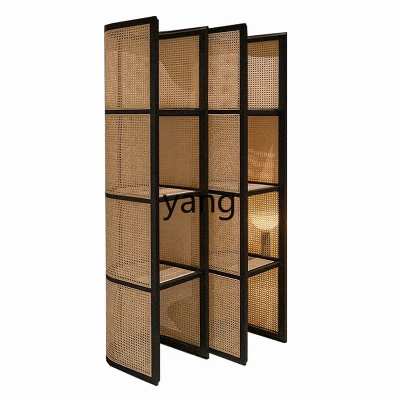 LTT retro rattan rack solid wood multi-layer storage rack