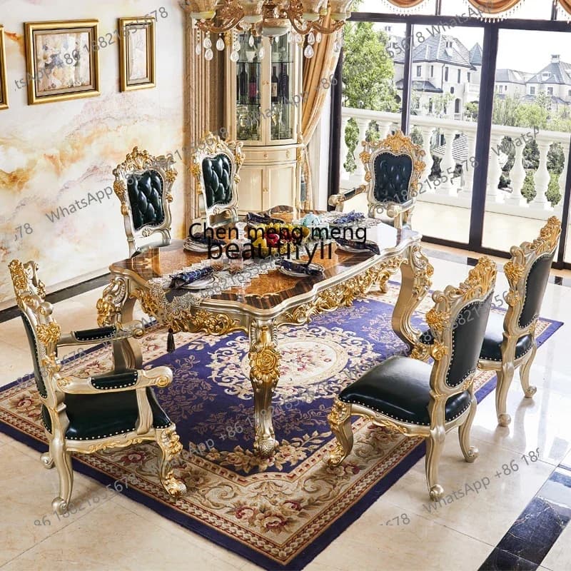 D178  European square table American villa marble dining table and chair combination size apartment all solid wood rectangle