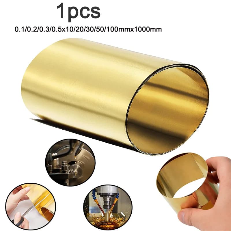 1PC 0.1/0.2/0.3/0.5x10/20/30/50/100mmx1000mm Brass Metal Thin Sheet Foil Plate Roll Handicraft Metalworking Thick