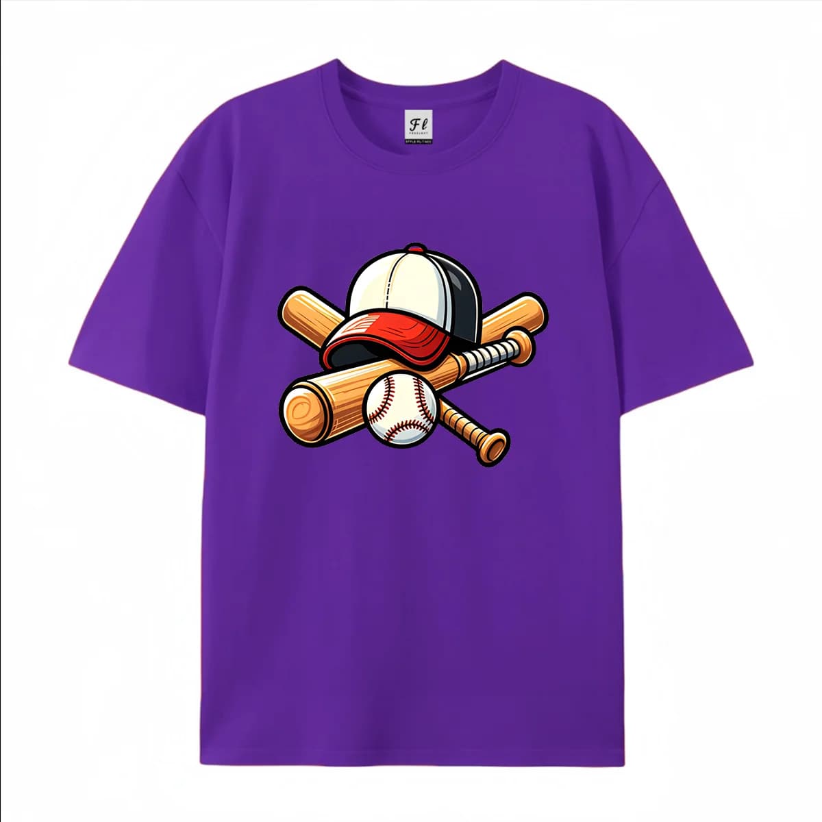 Unisex Short Sleeve T Shirt Cartoon Baseball Cap Bat Ball Print Casual Cotton Tees For Men Women Sports Theme Daily Wear Athleti