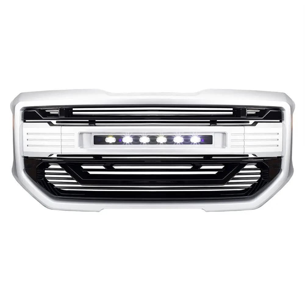 Silver & Black Car Grills Front Armor Style Grille Bumper Grill With Off-Road LED Lights For 2016 2017 2018 GMC Sierra 1500 NEW