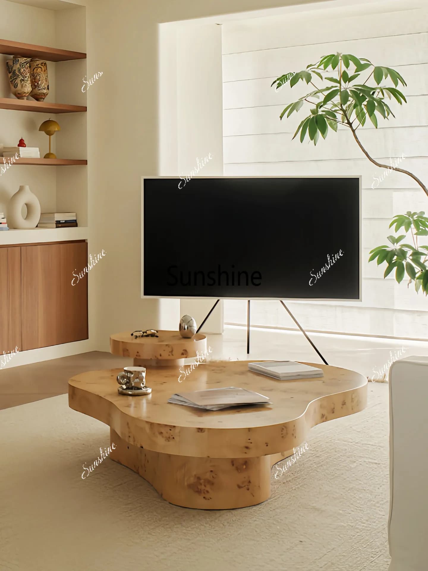 French retro natural tree tumour bark simple coffee table