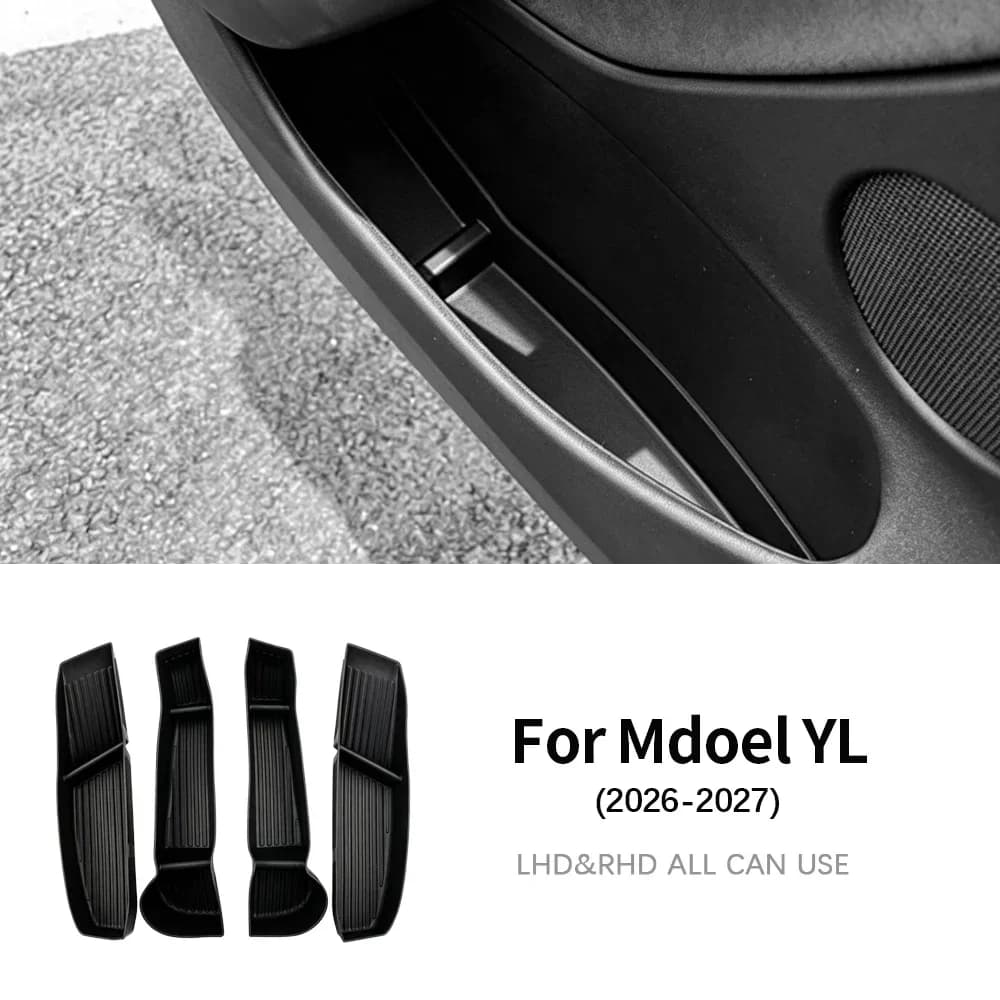 For Tesla Model YL 6 Seats 2026 2027 2028-Up Trim Protective TPE Car Door Pocket Slot Storage Box Interior Accessories 4PCS
