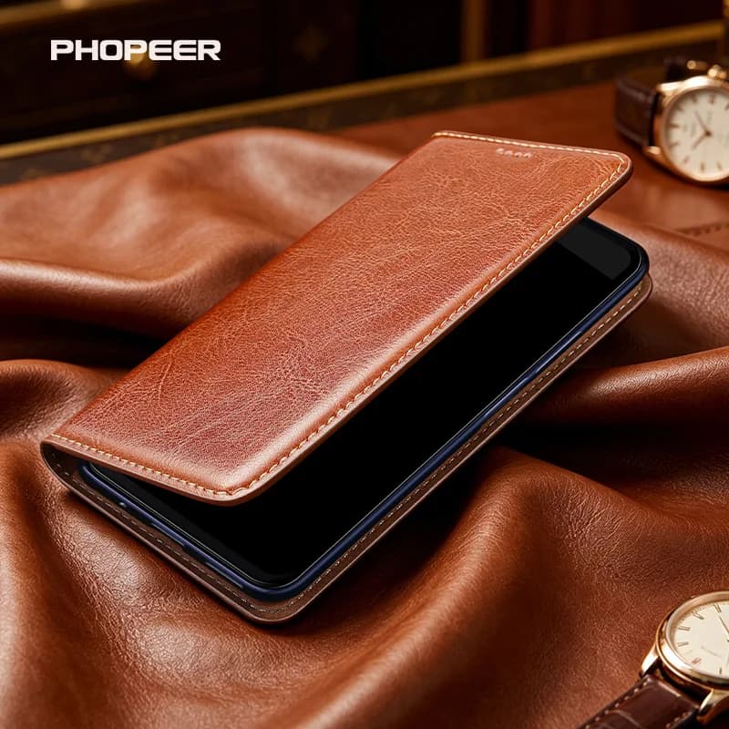 Luxury Genuine Leather Case for Tecno Camon 40 30 20 19 18 17 S P T i Premier Pro 4G 5G Horse skin texture card pack phone case