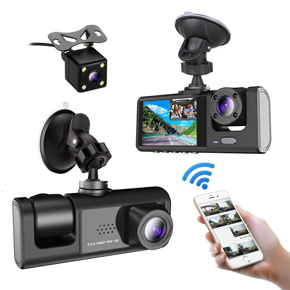 3 Channels Car Black Box Wifi Dash Cam 1080P Full Hd Front Wide Angle IR Inner Reverse Video Recorder Driver Vehicle Camcorder