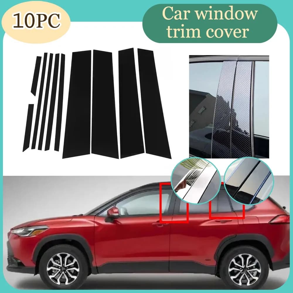 Gloss Black  Pillar Posts Silver Carbon Fit For Toyota Corolla Cross 2020 2021 2022 Window Decor Door Side Mouliding Trim Cover