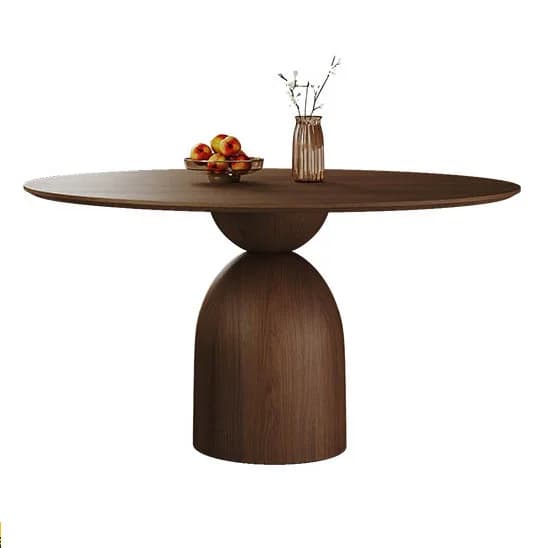 LH medieval round dining table with turntable walnut household small apartment solid wood dining table