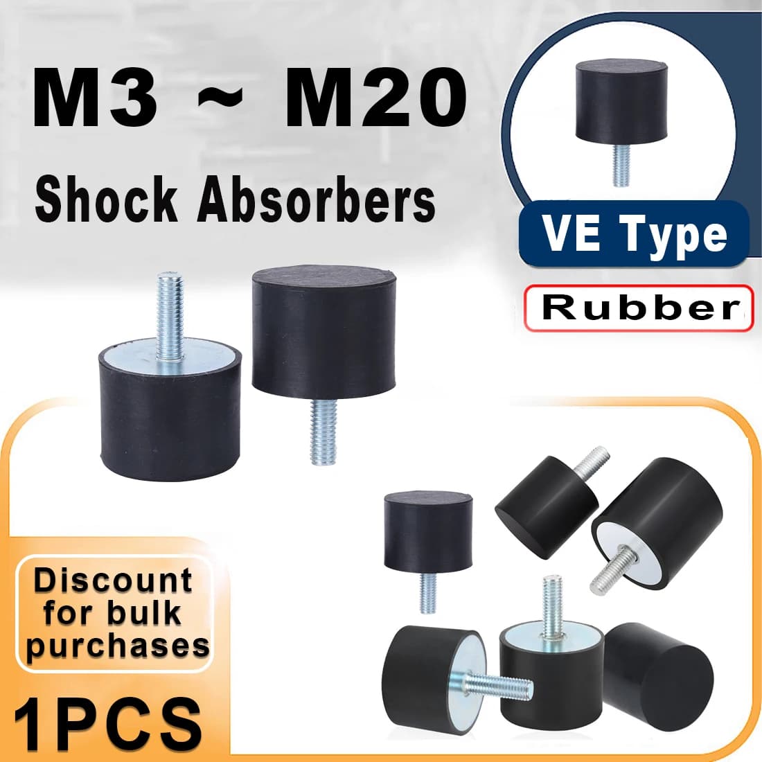 1pcs M3 M4 M5 M6 M8 M10 M12 M16 M20 Male Thread Rubber Shock Absorber Crash Pad VE-Type Damper Anti Vibration Isolation Mount
