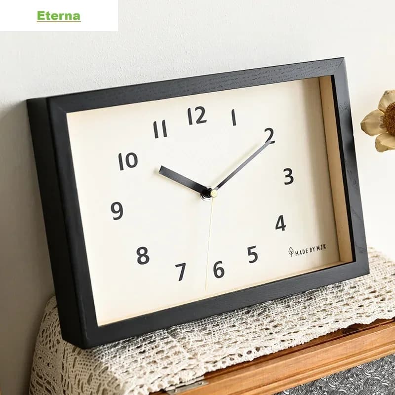 Japanese Style Wooden Wall Clock Retro Silent Rectangular Wall-mounted for Living Room Home Decor