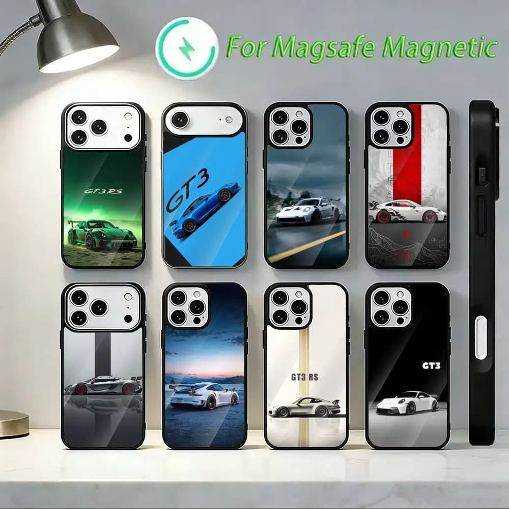 Cool Car GT3-RS Phone Case For iPhone 14,16,15,13,17,12,Plus,Pro,Max Magnetic For Magsafe Frosted Cover