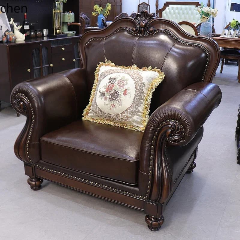 light luxury leather sofa first layer cowhide solid wood simple beauty style living room full set of furniture combination