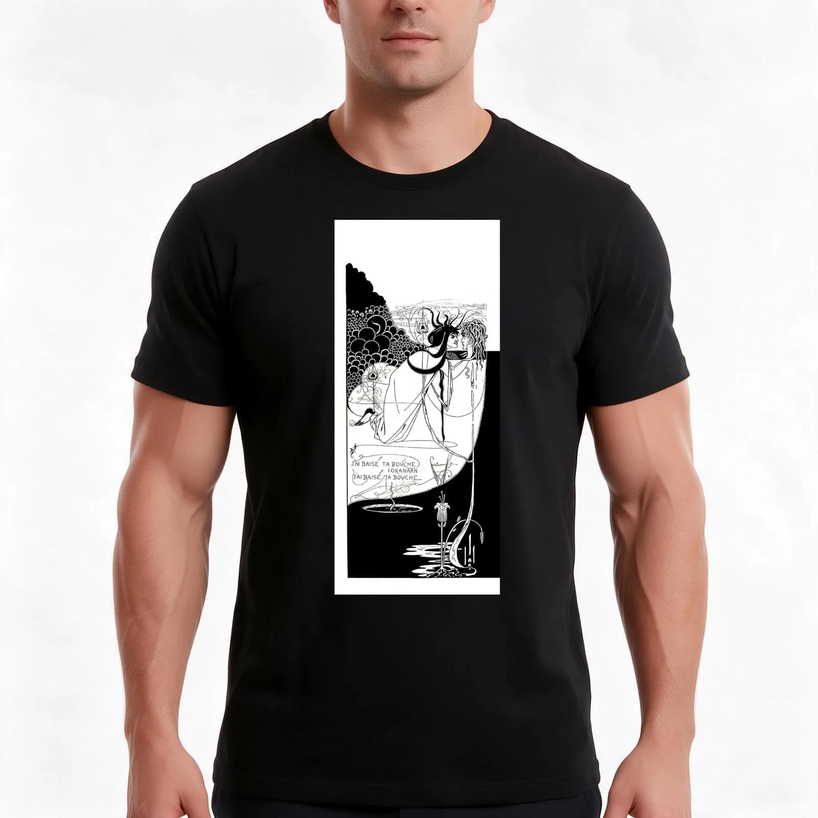 HD. I kissed your mouth; from Salomé, by Aubrey Beardsley (1893) T-Shirt, Summer Casual Cotton Tee, Oversized Streetwear Tops