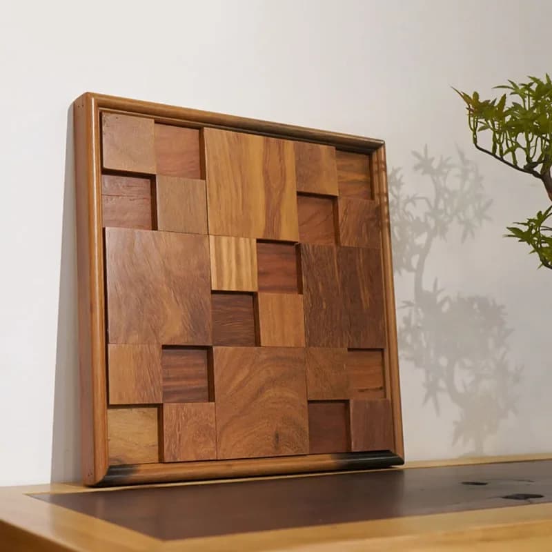 Abstract modern solid wood high-end ancient style painting log meter box hanging painting three-dimensional living room