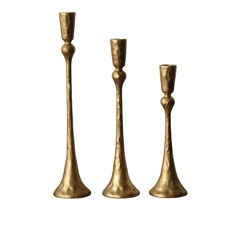 American Retro Gold Cast Iron Candlestick  Home Decorations Fireplace Hcandelabrum And Crafted Forged Candleholders 3pieces/set
