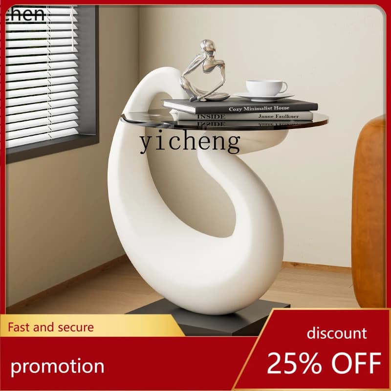 HT Artistic White Swan Edge Geometric Creative Light Luxury High-End Sofa Side Table French Style Floor Marble Tray