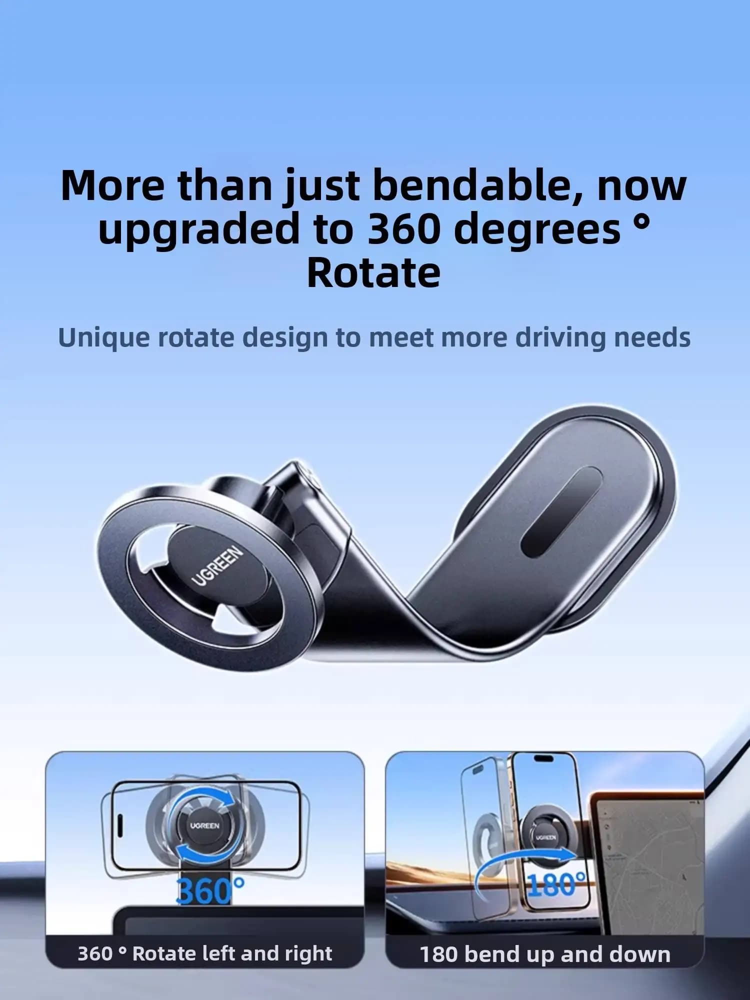 UGREEN Magnet Car Mount 360 Rotating Vacuum Magnetic Phone Holder Adajustable  Car Phone Holder for iPhone Samsung