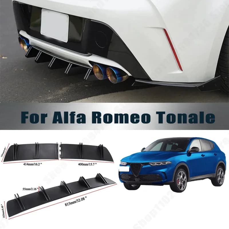 Rear Bumper Shark Fin Diffuser ABS Curved Aero Splitter Anti-Collision Chassis Protector For Alfa Romeo Tonale Car Styling