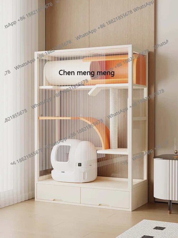 X Solid wood luxury, villa cat cage panoramic glass cat house household indoor electric, litter box cat cabinet
