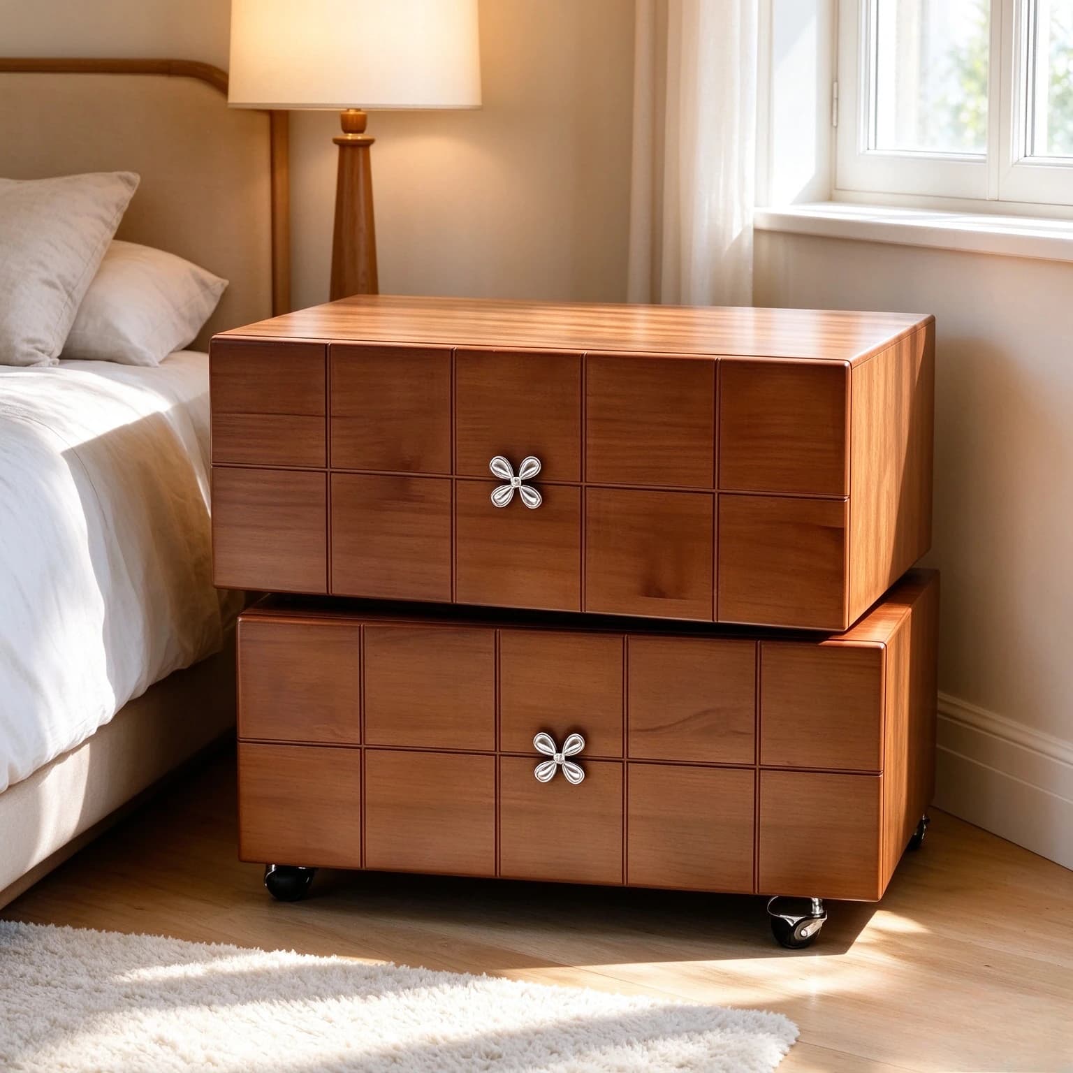 Solid Wood Rotating Nightstand, Swivel Bedside Table with Drawer Storage for Bedroom, Living Room and Small Apartment Storage