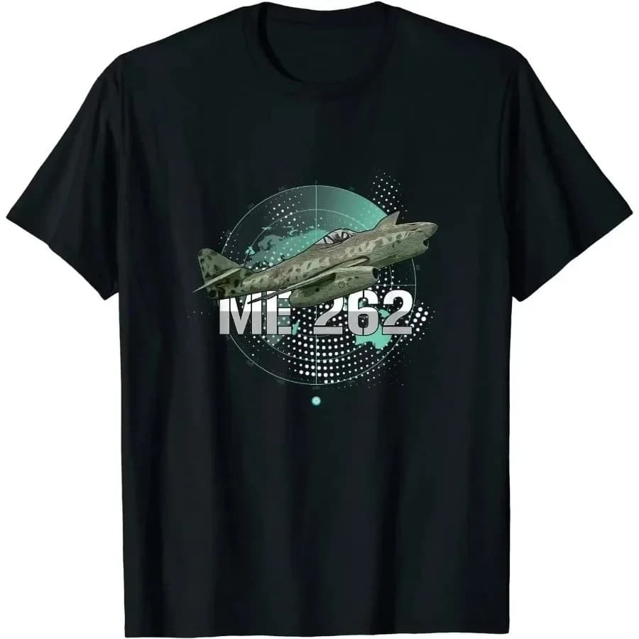Airplane Me-262 World War Two Fighter Jet T-Shirt Men's Summer Cotton O-neck T-Shirt Gift