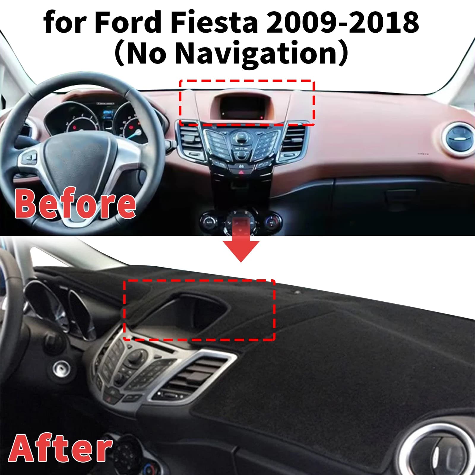 fit for Ford Fiesta 2009-2018 No Navigation Dashboard Cover Sun Shade Protector Dashmat Anti-Glare UV Block Carpet Mat Dash Mat