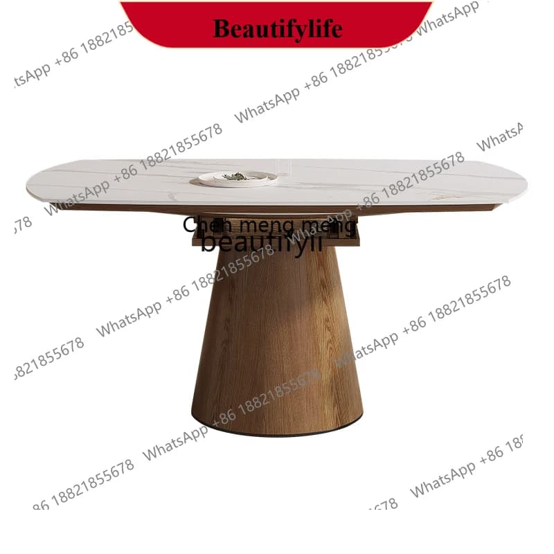 z183 Modern simple square and round dual-purpose slate solid wood dining table small apartment retractable functional table