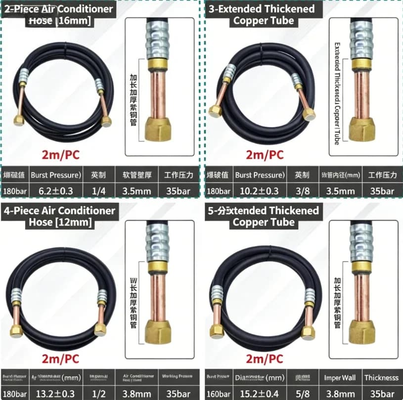 2M Refrigerant Rubber Hose, 1/4"-3/4" 6-19mm, Air Conditioning & Cold Storage Test Connection Pipe