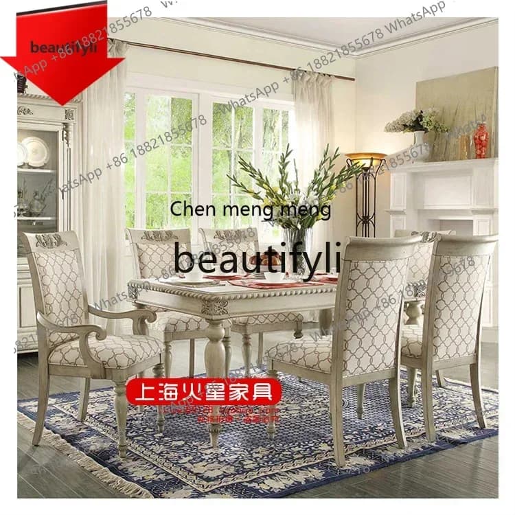 B32 American rural retro rectangular dining table Mediterranean simple dining table and chair combination