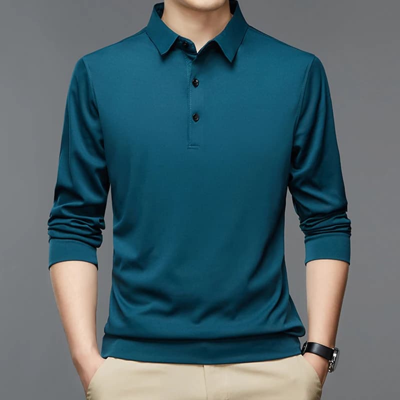 Spring Autumn Polo-neck Casual Fashion T-shirt Male Long Sleeve Solid Color All-match Bottoming Tees Hombre Pullover Tops Men