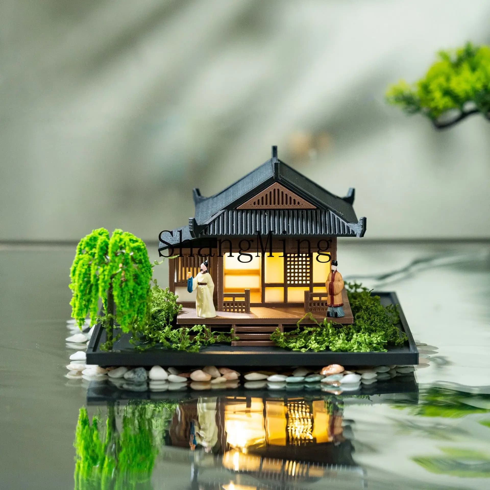 DSA Advanced Healing Tabletop House with Light Building Gazebo Ornament Micro Landscape Finished Model Ornament
