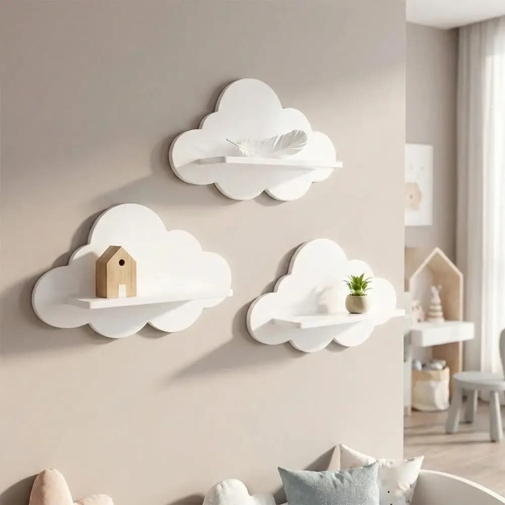 3PCSModern Style Wooden Wall Storage Rack Durable Stable Cloud Shape Shelf Minimalist Wall Mounted Shelves Storage