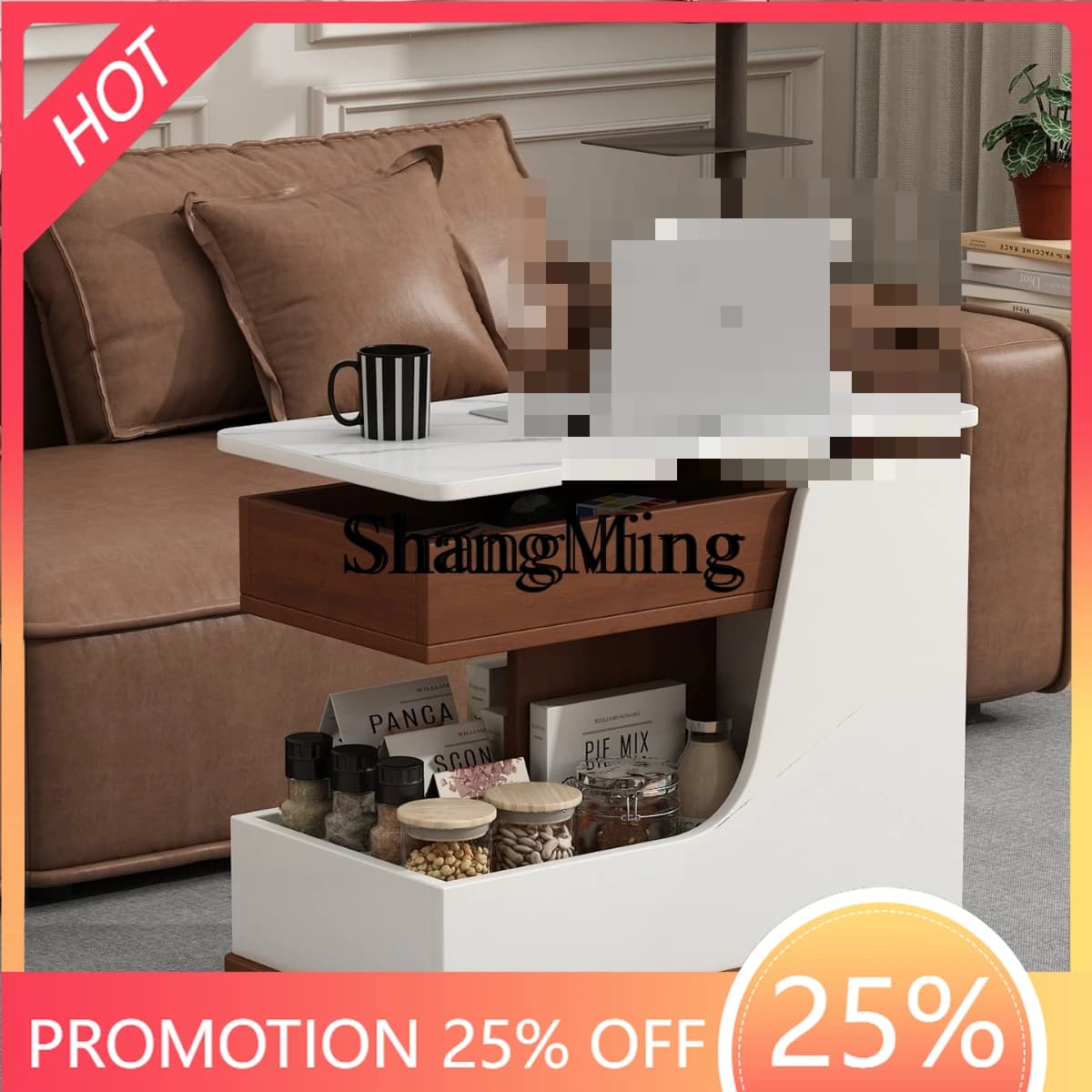 SM wood small coffee table removable household trolley multi-functional cabinet small apartment living room sofa cabinet