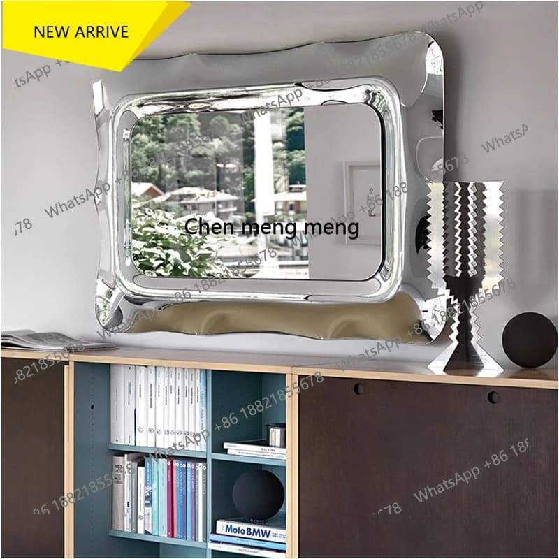 M138 Italian Light Luxury Villa Model Home Stainless Steel Wall Decoration Metal Floor Mirror Dressing Mirror