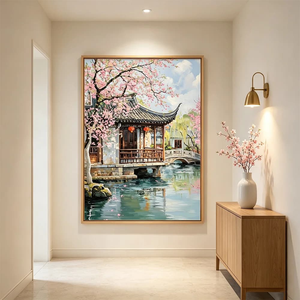 Chinese Building Posters and Prints Landscape Garden Picture Canvas Paintings for Kids Living Room Wall Art Decor Poster