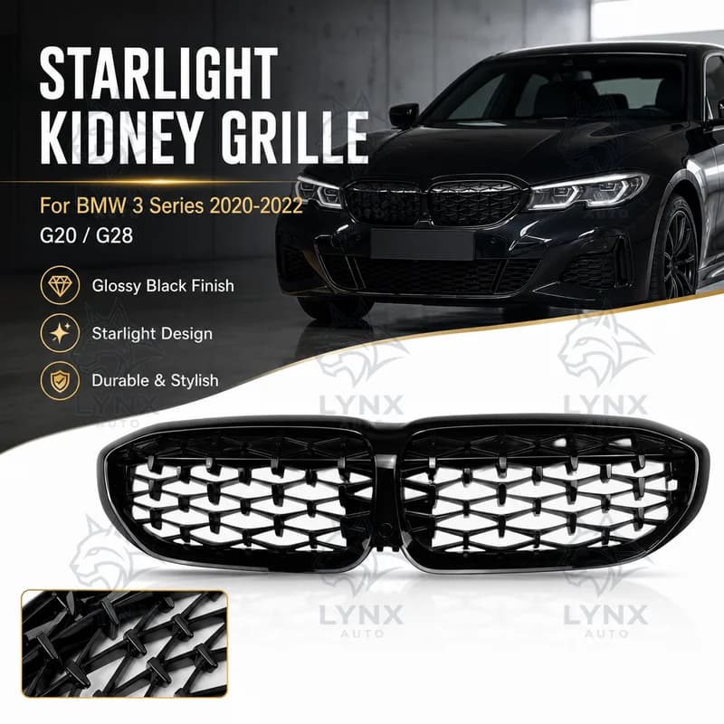 For BMW 3 Series 2020-2022 G20 G28 Full Black Starlight Glossy Black Front Bumper Kidney Grille Modified