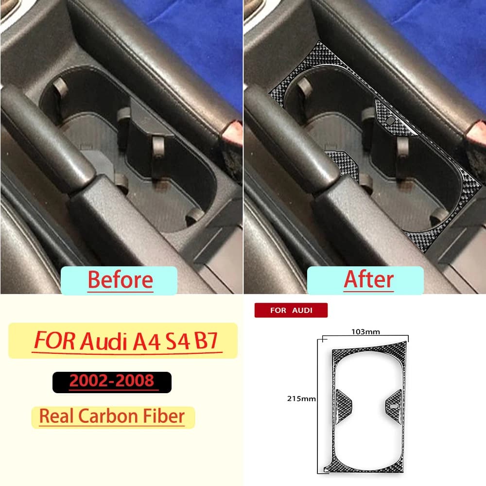 Carbon Fiber For Audi A4 S4 B7 2002-2008 Center Console Cup Holder Cover Panel Trim Customizable Sticker Interior Accessories