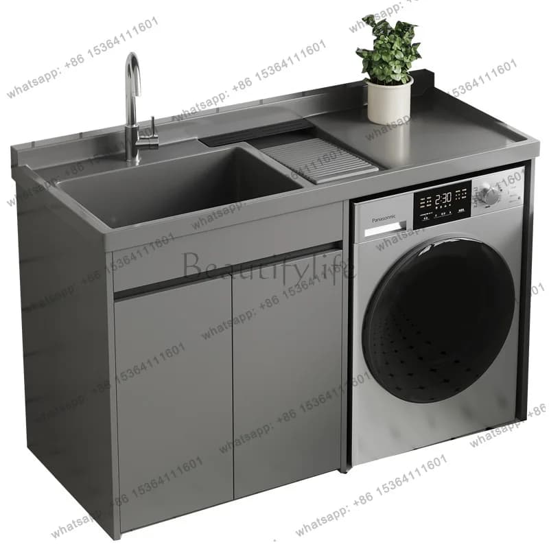 Simple Aluminum Washing Machine Cabinet Quartz Stone Countertop Basin Washboard Balcony Cabinets Bathroom Furniture