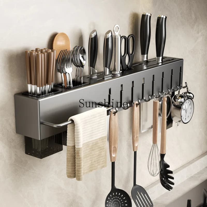 Stainless steel kitchen shelf wall-mounted multi-functional non-punching integrated chopstick cage storage