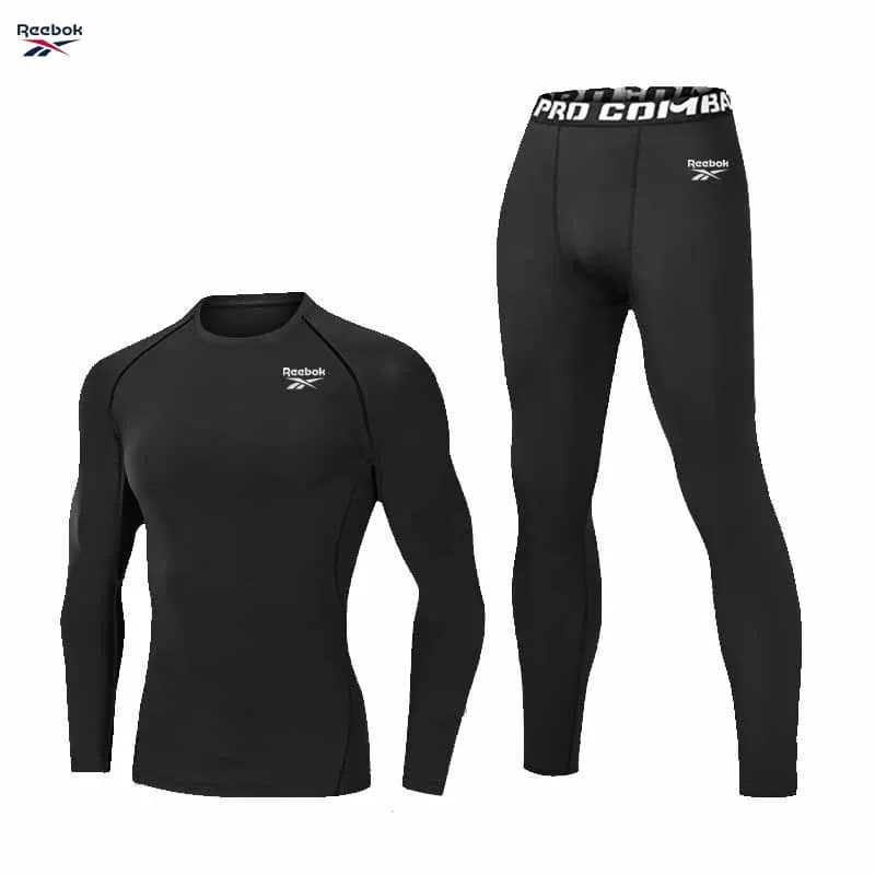 Reebok Logo New Style Men's Running Sports T-Shirt Compression Fitness Set Tight Training Sports and Fitness Running Set