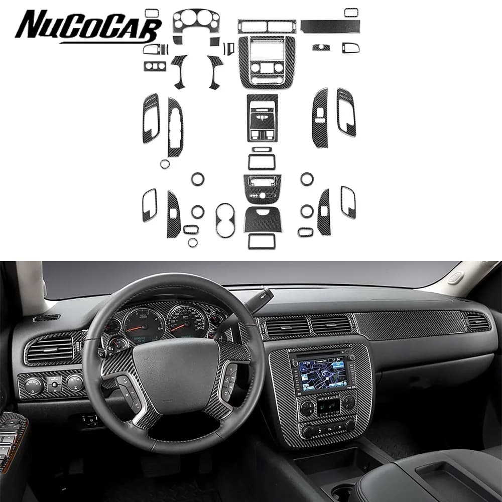 For Chevrolet Tahoe Silverado LTZ GMC Sierra SLT 2007-2013 Carbon Fiber Radio AC CD Door Panel Car Accessories Trim Sticker
