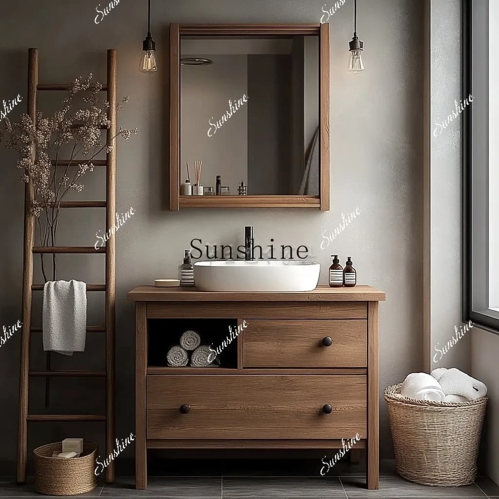 Wabi sandy wind wash basin cabinet modern simple bathroom wash table B & B original solid wood  FT
