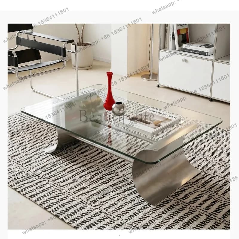 YJ Bauhaus stainless steel coffee table Italian minimalist living room designer creative square tempered glass coffee table