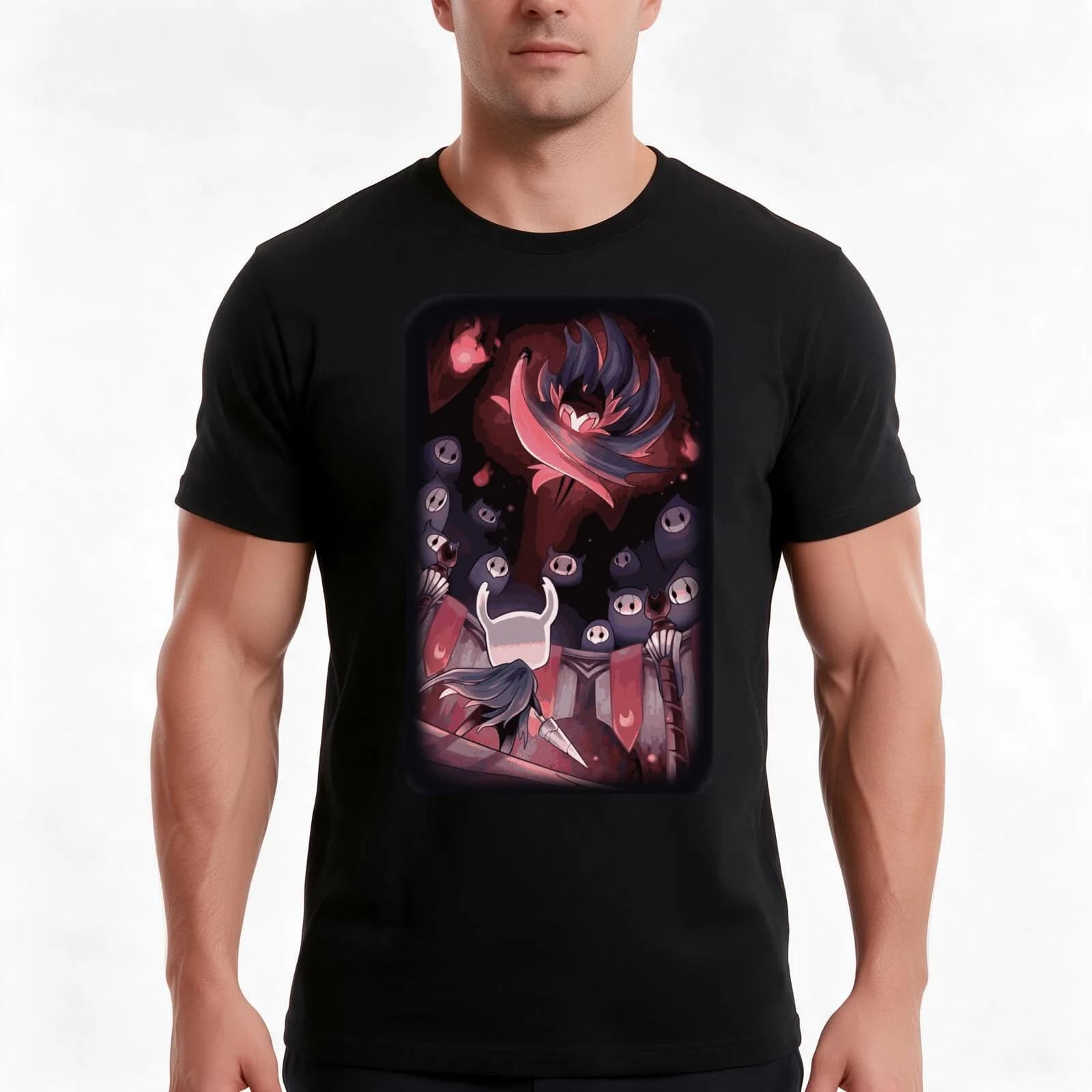 Hollow Knight - The Knight Facing Master Grimm T-Shirt, Summer Casual Cotton Tee, Oversized Streetwear Tops, Unisex Men Women