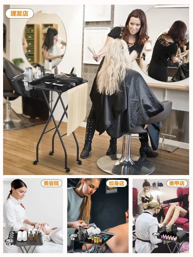 Folding Salon Tool Cart Hair Salon Tool Cart for Hair Extensions, Perming, and Coloring Two-in-One Design Metal Construction
