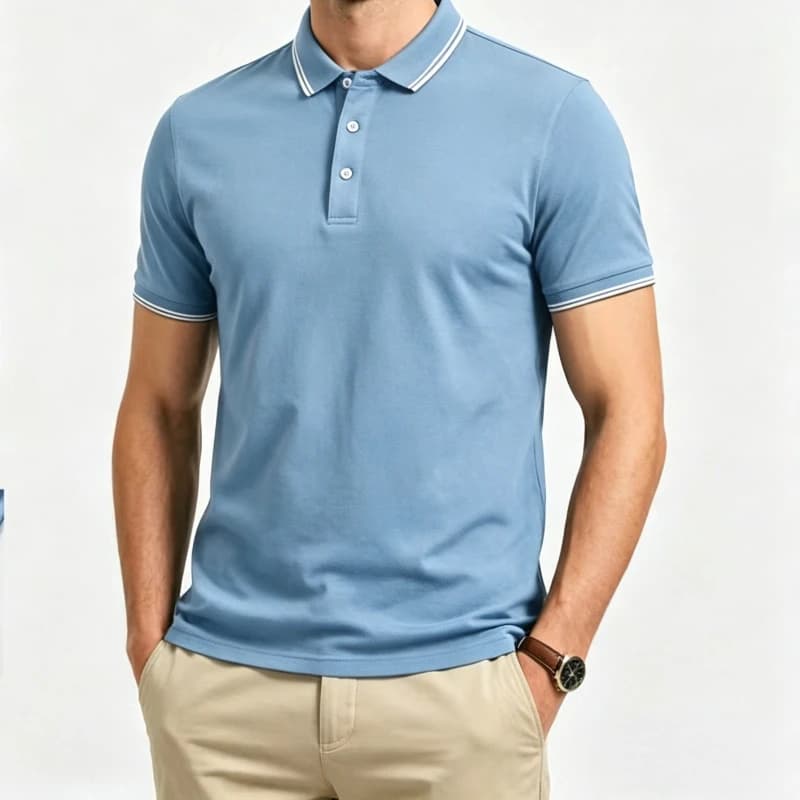 Button Men's Polo Shirt Summer Collar Striped Stand Collar Short Sleeved Men's Top