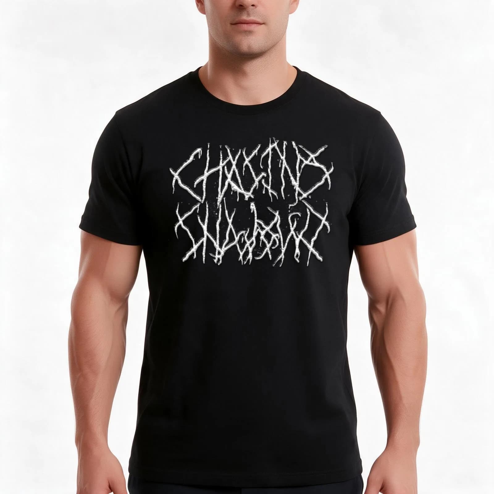Chasing Shadows black metal logo Finding Dystopia Merch T-Shirt, Summer Casual Cotton Tee, Oversized Streetwear Tops