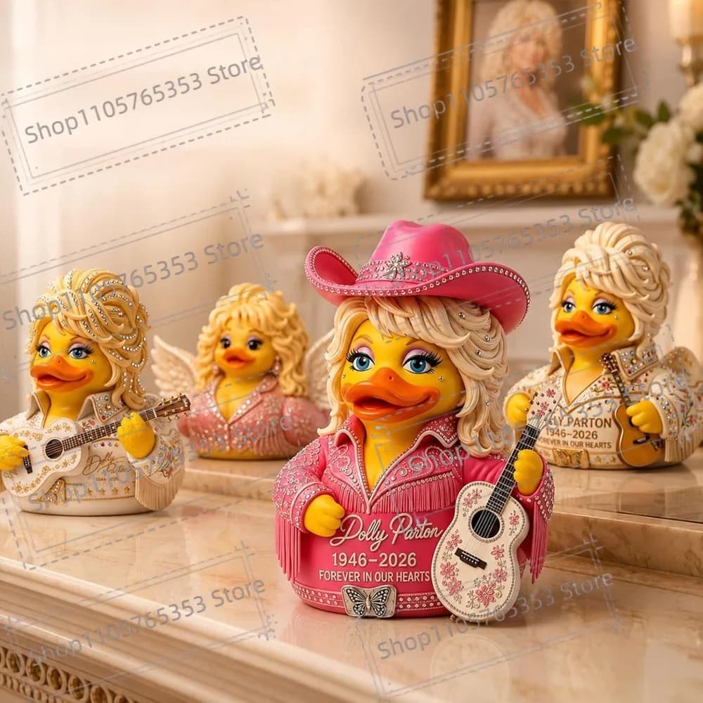 2026 Music Singer Dolly Duck Resin Figurine,Vintage Glitter Fringe Outfit Duck Statue with Guitar,Home Desktop Decor Fans Gift